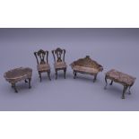 Five pieces of miniature Dutch silver furniture. Chairs 5.5 cm high.