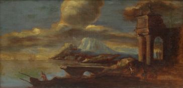 ITALIAN SCHOOL, Coastal Scene, oil on board, unsigned, framed. 40.5 x 19.5 cm.