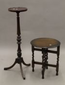 An oak folding table and a mahogany torchere. The latter 100.5 cm high.