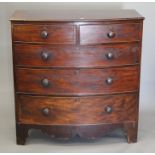 A 19th century mahogany bowfront chest of drawers. 108 cm wide.
