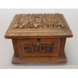 A late 19th century Canton carved wooden casket. 16.5 cm wide.