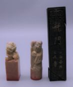 Three soapstone seals. Largest 11.5 cm high, two 6.5 cm high.