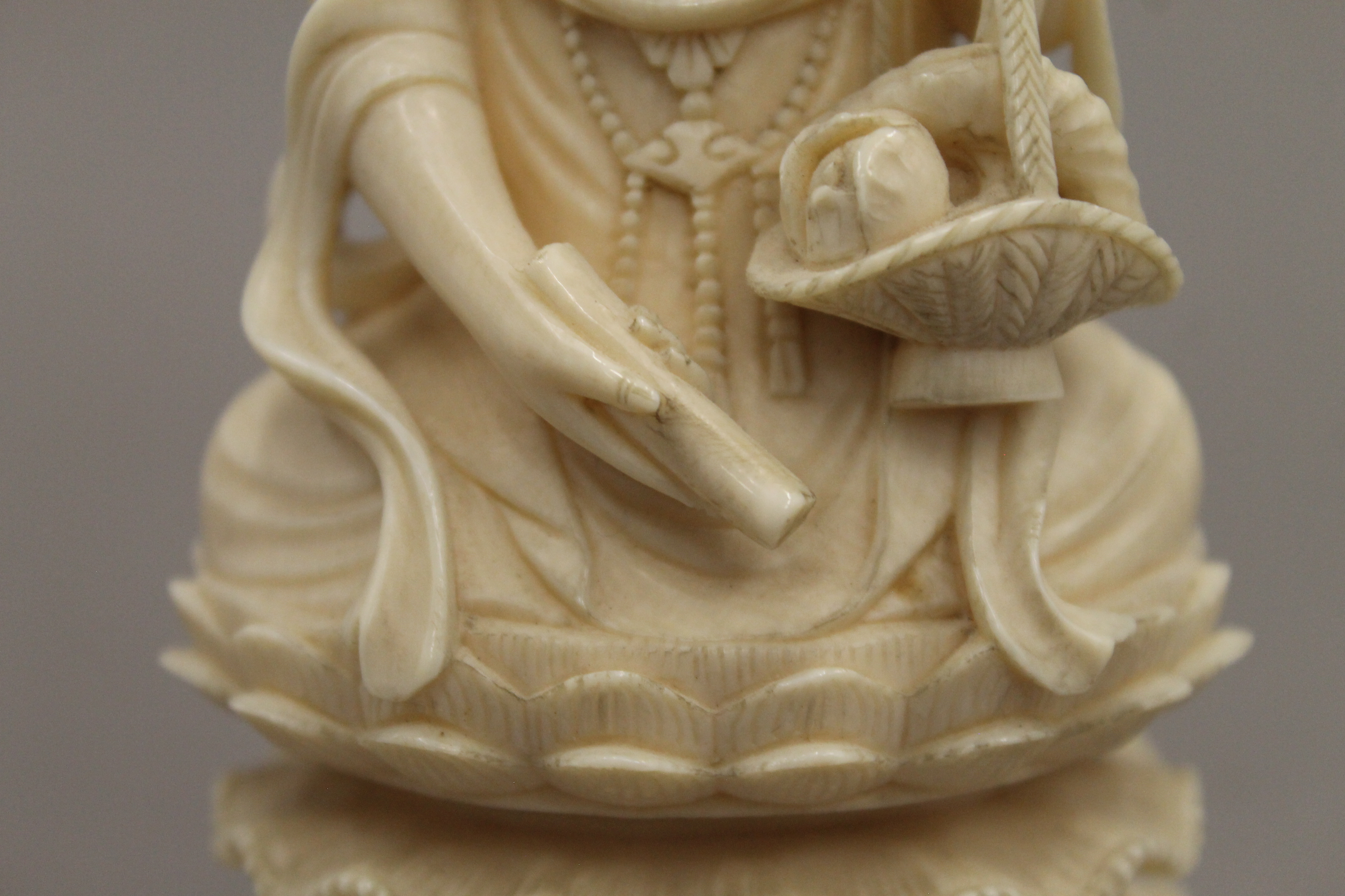 A late 19th century Chinese carved ivory model of Buddha, the underside with seal mark. 15. - Image 4 of 5