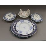 A quantity of various porcelain, including a chicken tureen.