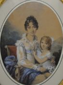 ENGLISH SCHOOL, Mother and Daughter, watercolour, unsigned, housed in an oval frame and glazed.