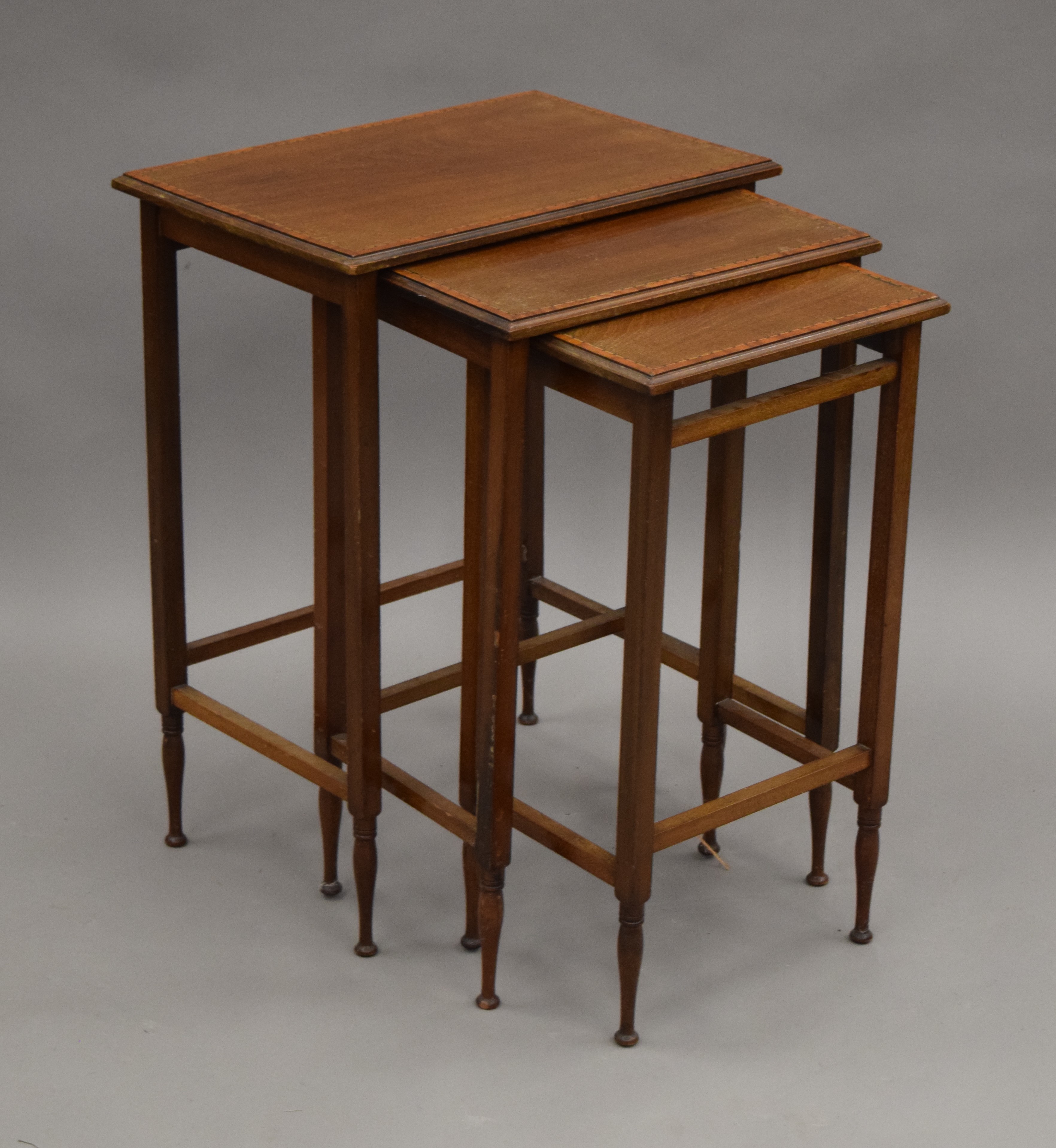 An Edwardian mahogany nest of three tables. 49 cm wide. - Image 2 of 4