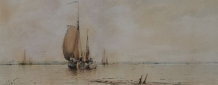 ALBERT MARKS, Estuary Scene, watercolour, signed, framed and glazed. 28 x 11.5 cm.
