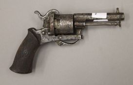 A 19th century Belgium pinfire revolver. 17 cm long.