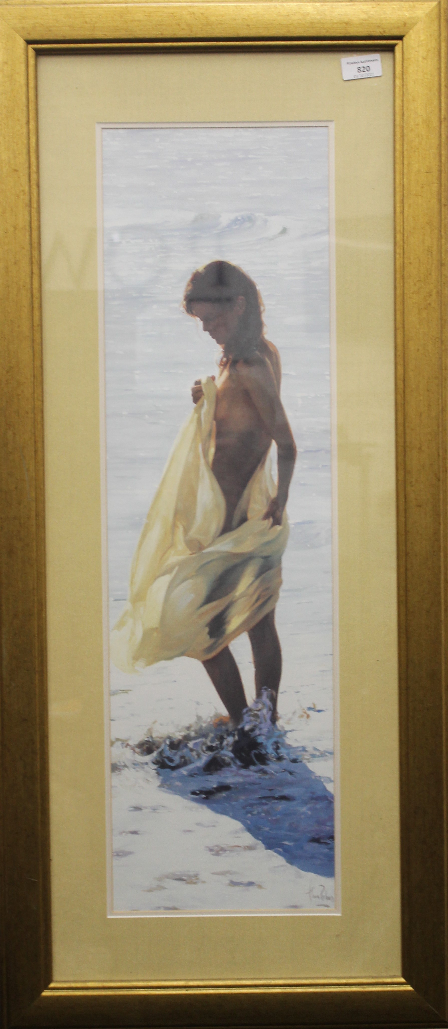 A print of a Nude Lady, framed and glazed. 21.5 x 75 cm. - Image 2 of 2