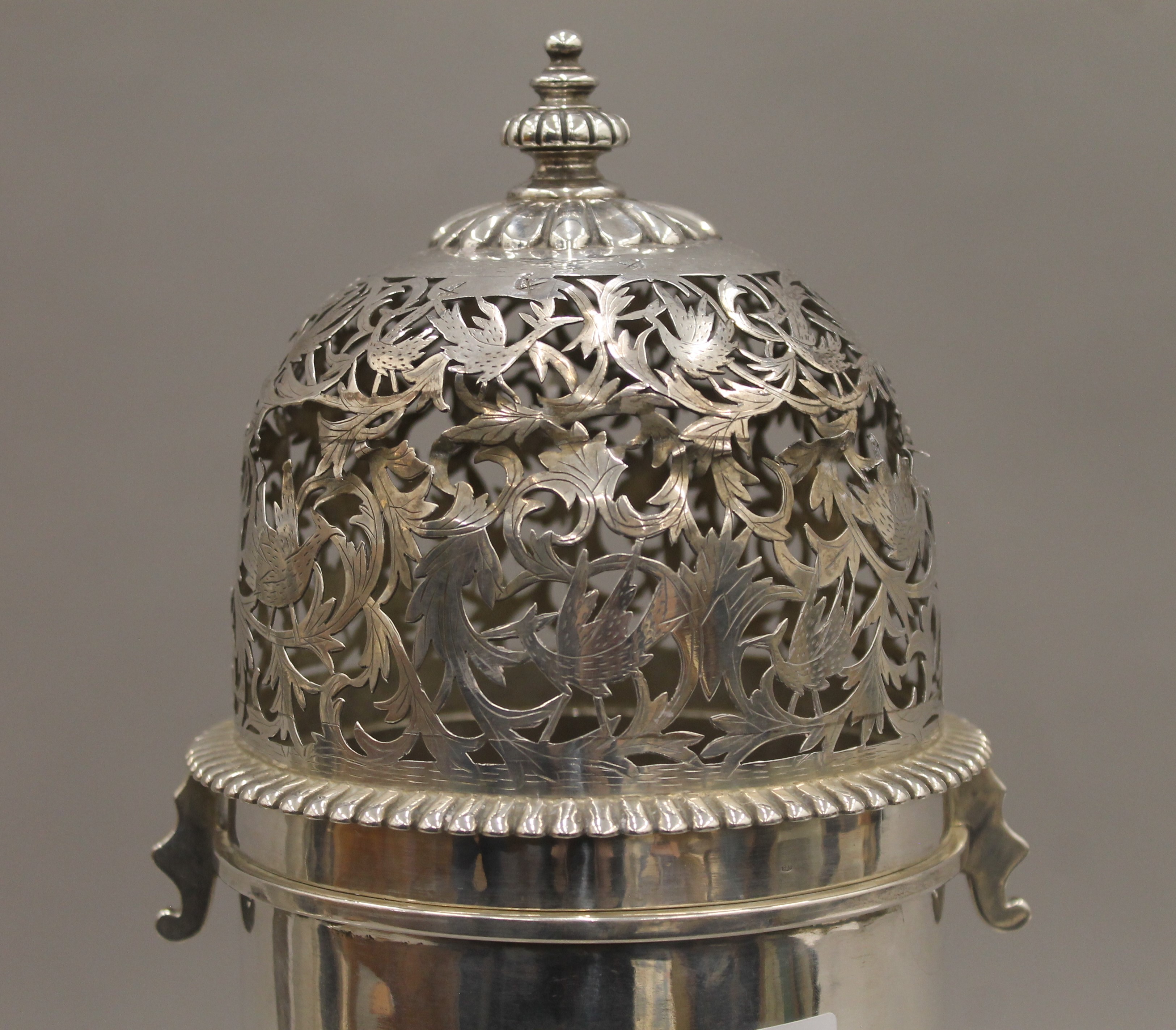 A pair of large silver castors, each with expunged marks and re assay marks. Each 41 cm high. 128. - Image 3 of 6
