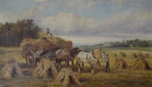 WILLIAM VIVIAN TIPPET, Farm Horses Bringing in the Hay, oil on canvas, signed and dated '99, framed.