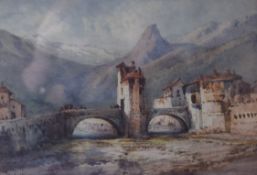 GABRIEL CARELLI, View of Saspello (Franco/Italian Border), watercolour, signed, framed and glazed.