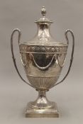 A large silver lidded trophy with military presentation inscription. 49 cm high. 100 troy ounces.