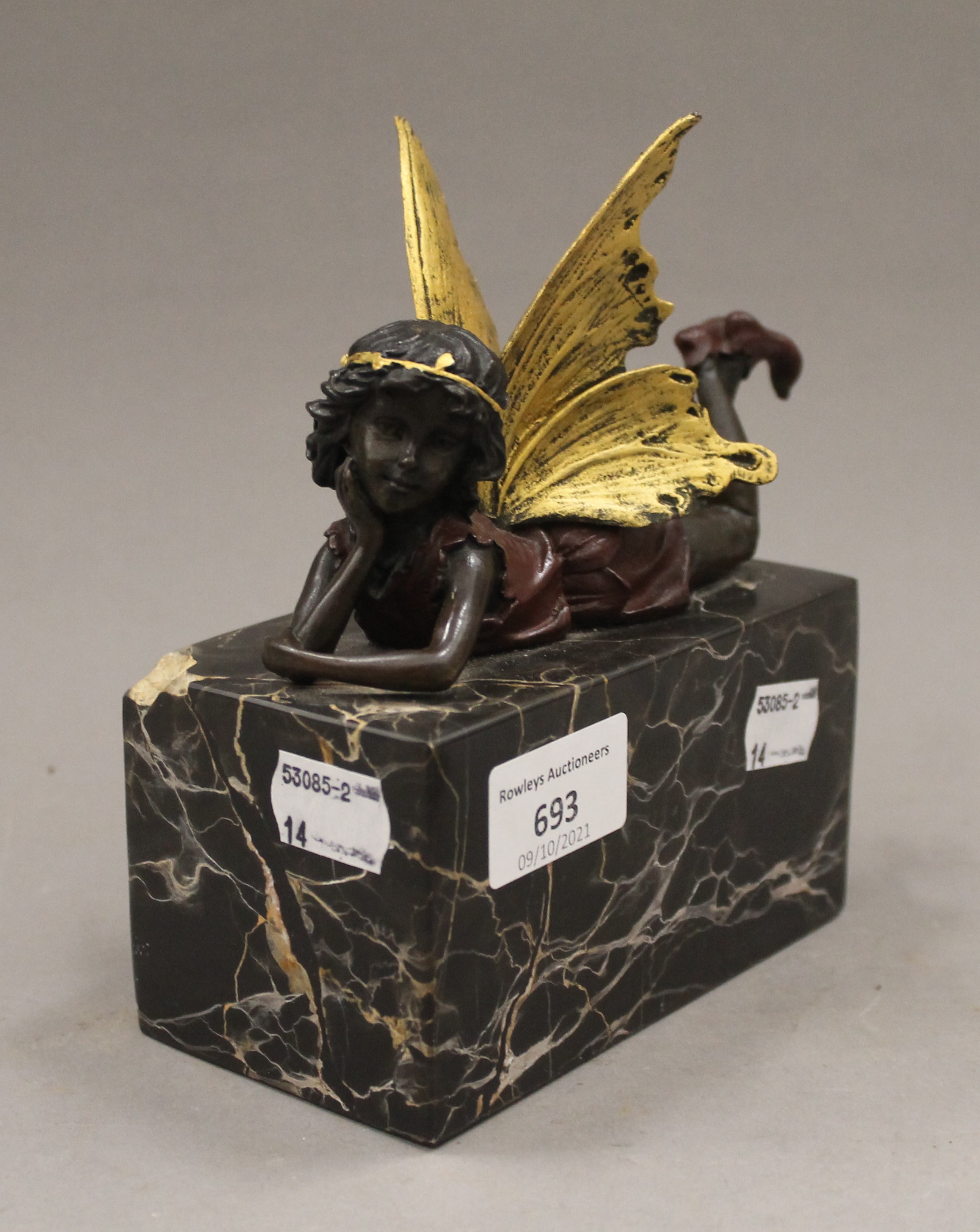 A bronze model of a pixie on a marble base. 13 cm long. - Image 2 of 5