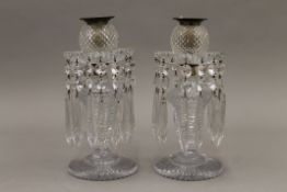 A pair of 19th century cut glass lustres. Each 21.5 cm high.