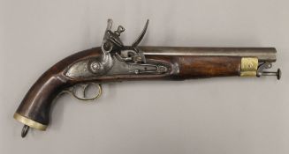 A 19th century flint lock holster pistol. 39.5 cm long.