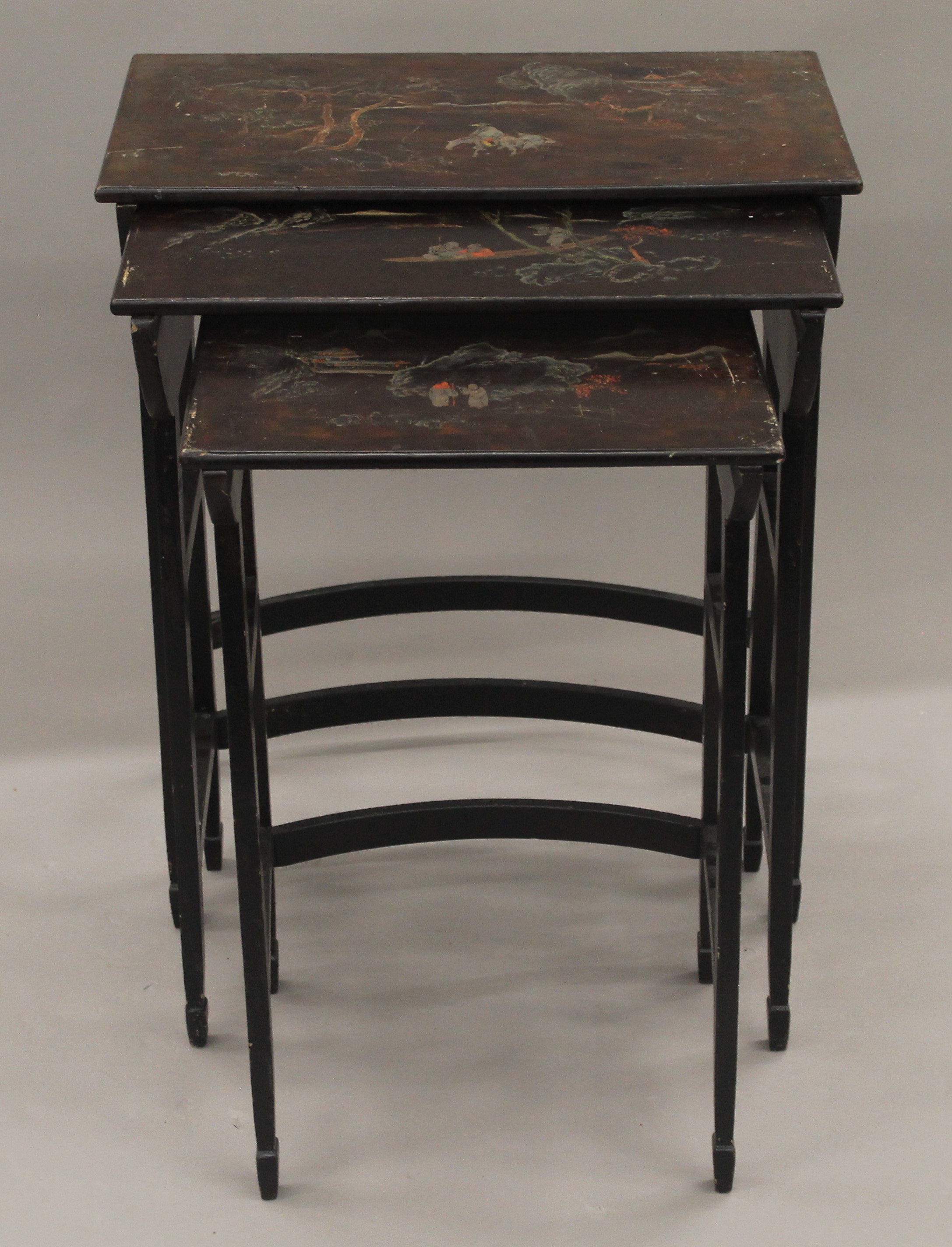 A set of nest of three Oriental lacquered tables. 58.5 cm wide. - Image 2 of 6