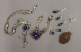 A small quantity of 800 silver jewellery, jade earrings, etc.