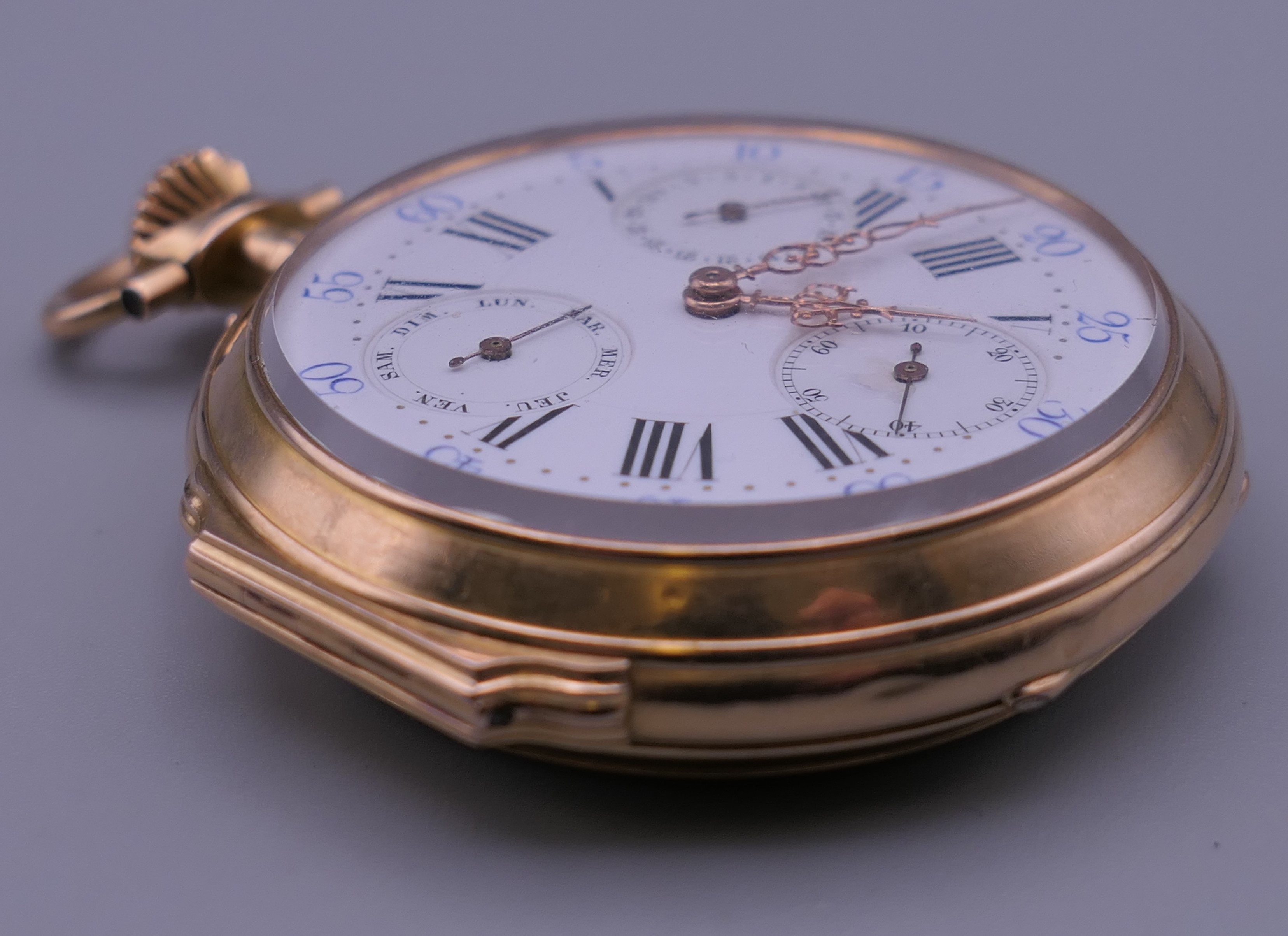 A 19th century French 18 K gold cased multi-dial pocket watch, - Image 6 of 9