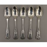 Five Queens pattern teaspoons by Glasgow makers McKell/Coghill, 19th century.