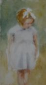 A Young Girl with a White Ribbon in Her Hair, watercolour on paper, indistinctly signed,