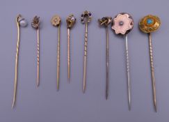 A small collection of various stick pins. 11.5 grammes total weight.