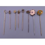 A small collection of various stick pins. 11.5 grammes total weight.