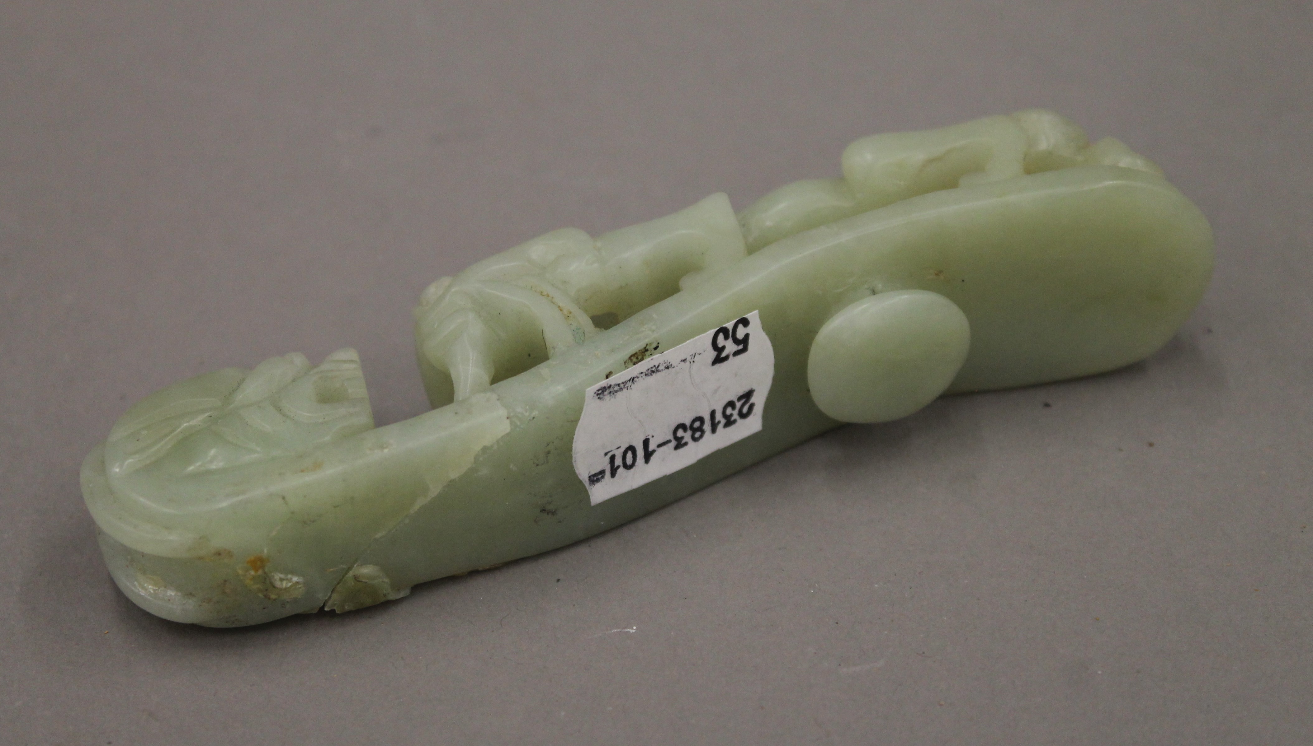 A Chinese jade belt hook. 12.5 cm long. - Image 3 of 3