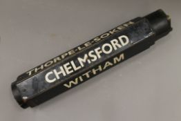 A vintage bus destination six sided roll for Chelmsford, Thorpe-Le-Soken, etc. 51 cm wide.