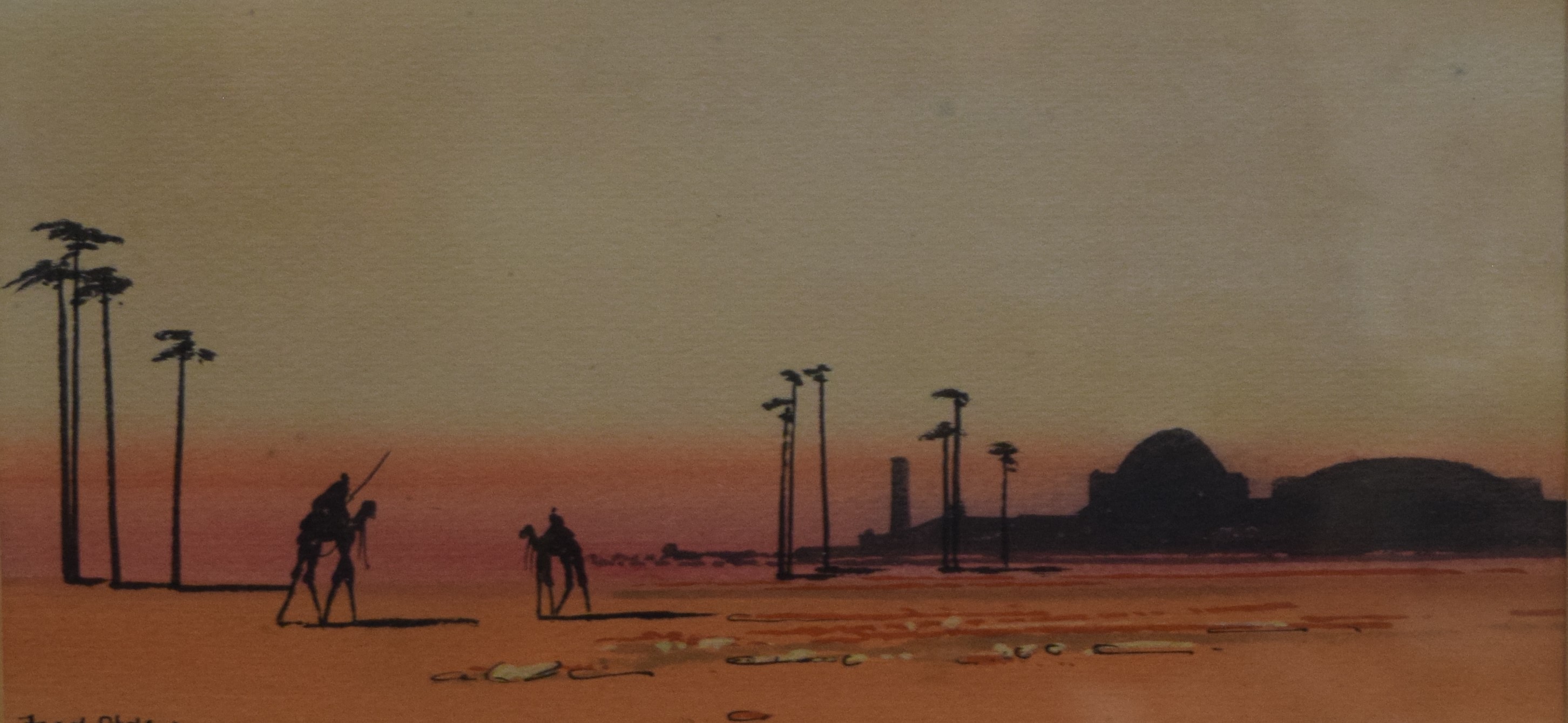 FRED ALDENS, North African Scene, watercolour, framed and glazed. 24 x 12 cm.