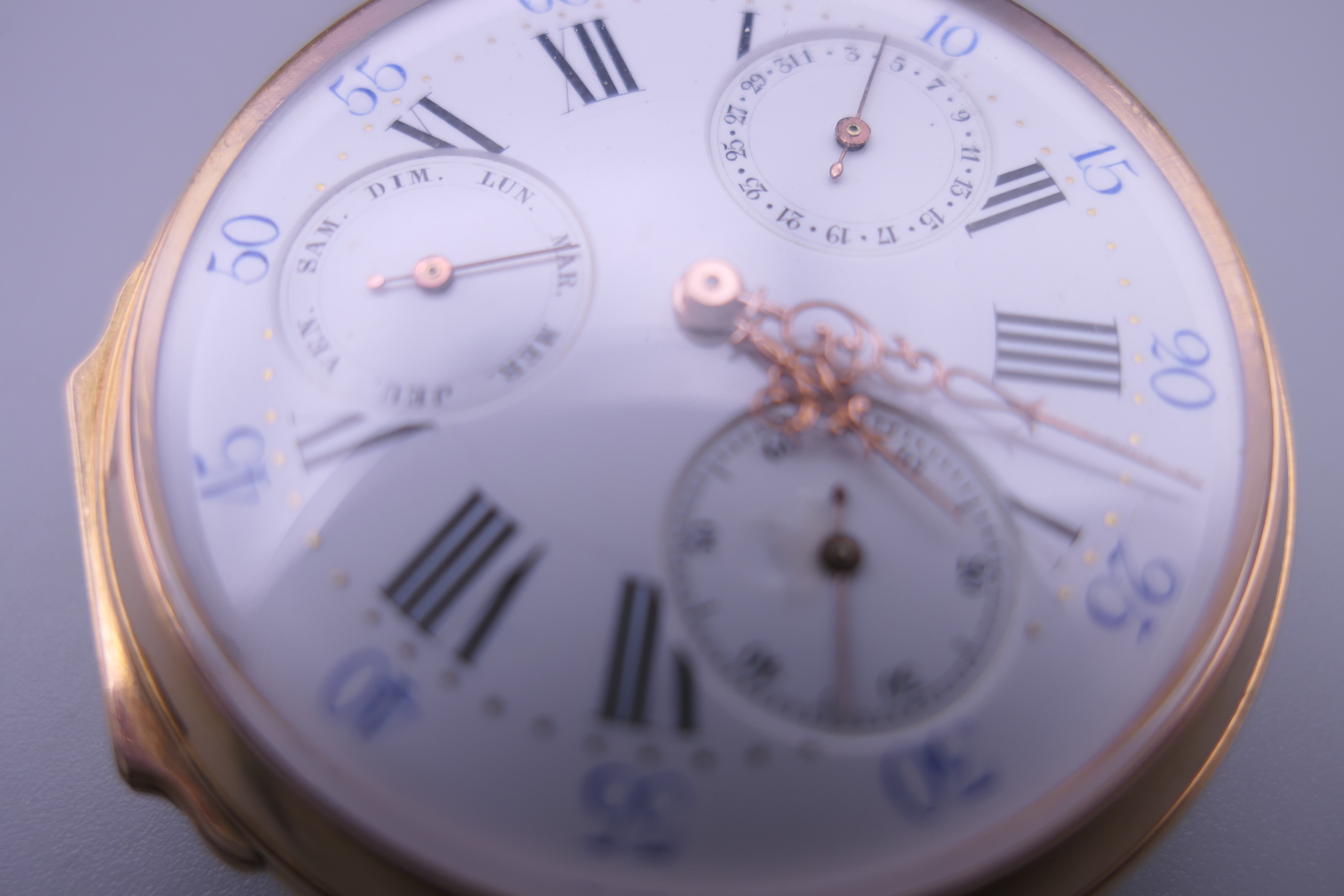 A 19th century French 18 K gold cased multi-dial pocket watch, - Image 4 of 9