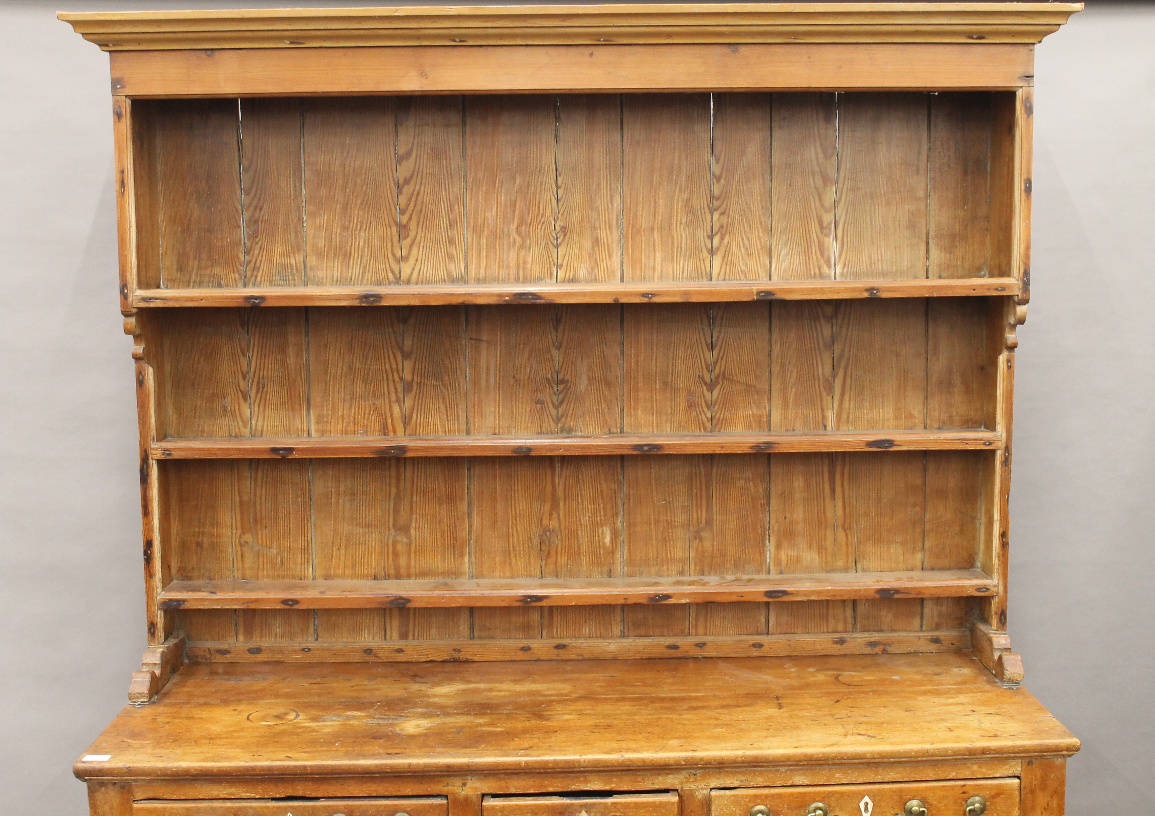 A Victorian pine dresser. 202.5 cm high x 162 cm wide. - Image 3 of 10