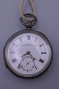 A heavy silver pocket watch, signed G Parkin, Newcastle on Tyne. 5.5 cm diameter.
