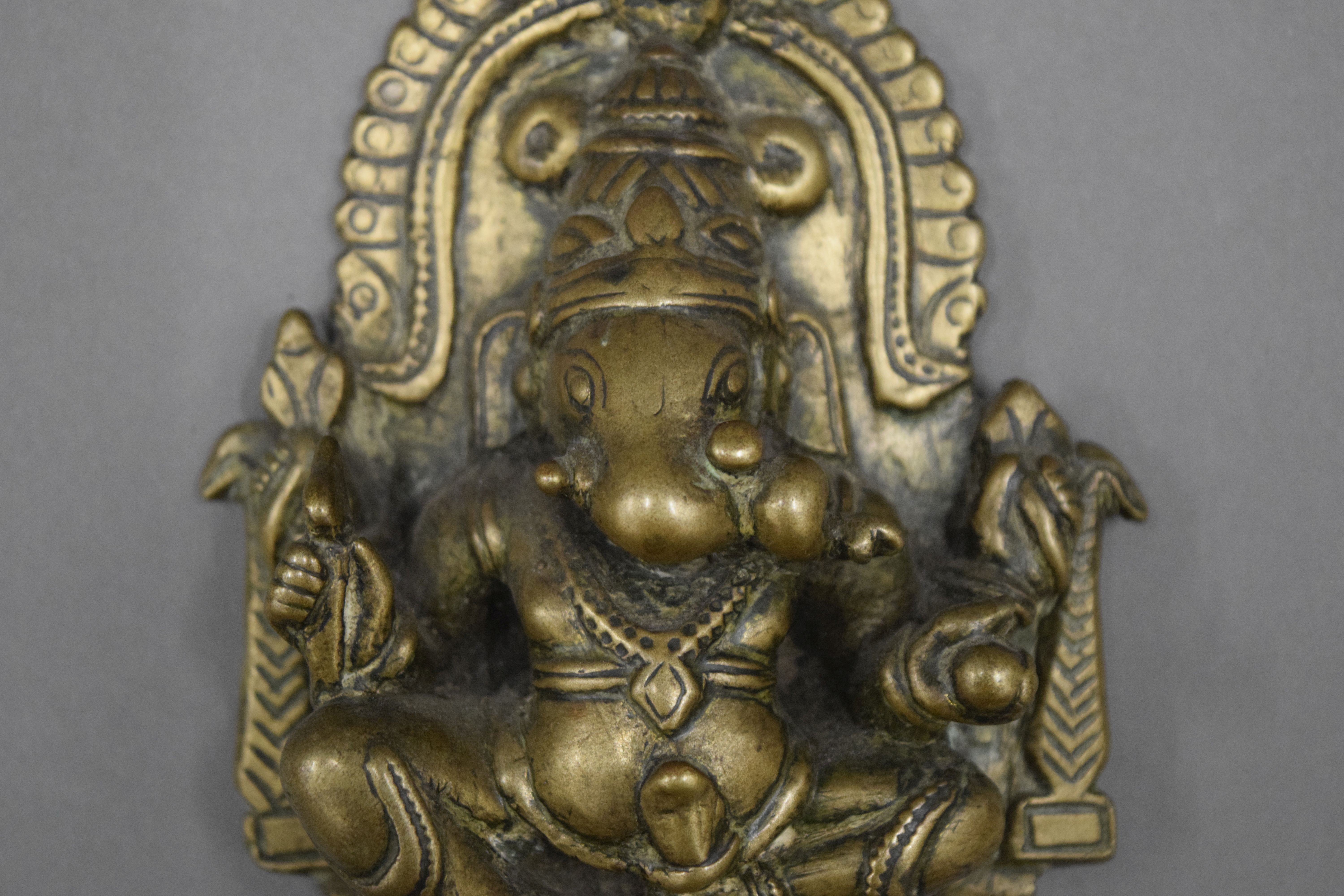 A bronze model of Ganesh and a wooden example. The former 12.5 cm high. - Image 3 of 8
