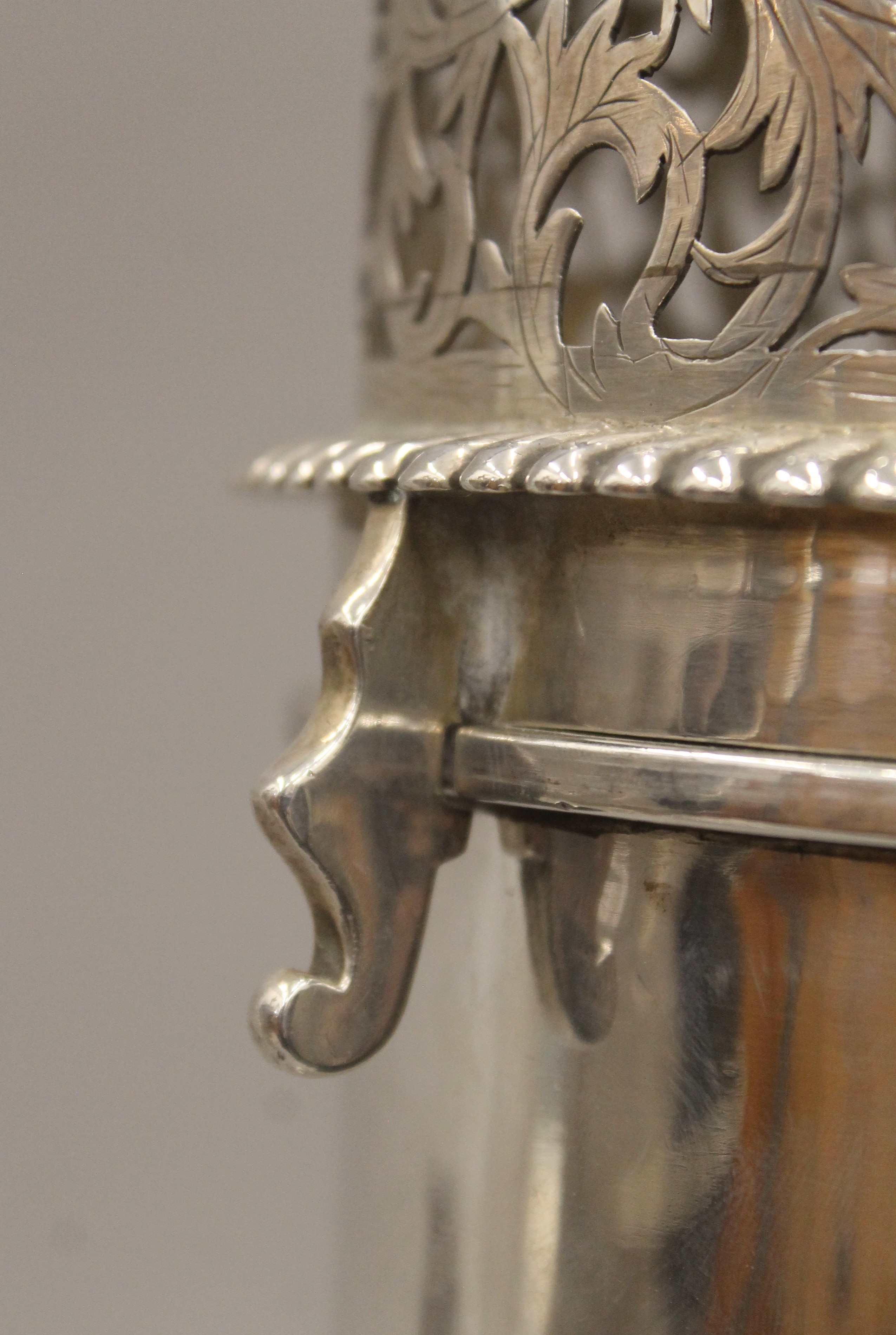 A pair of large silver castors, each with expunged marks and re assay marks. Each 41 cm high. 128. - Image 5 of 6