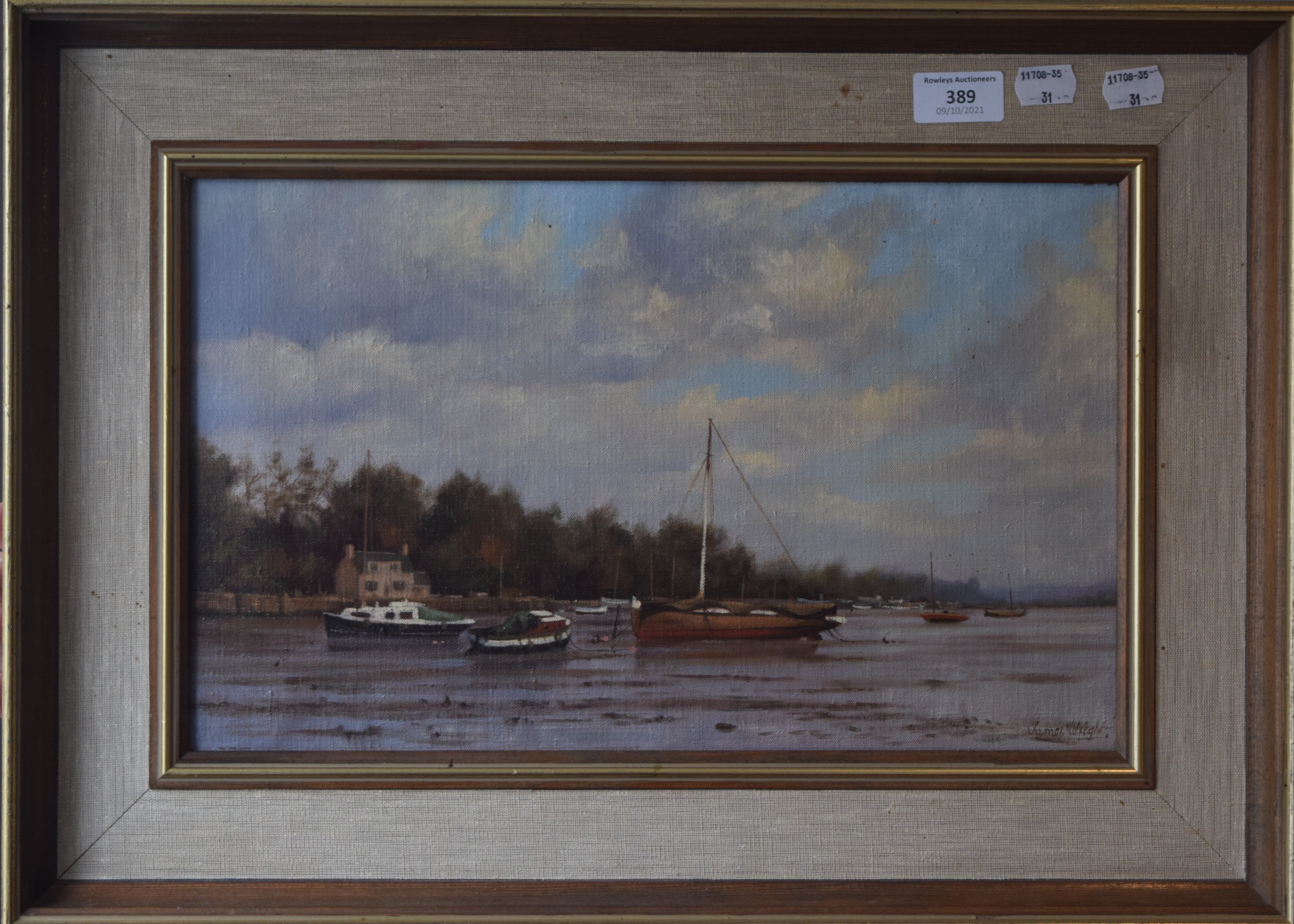 JAMES WRIGHT, Estuary Scene, oil on canvas, signed, framed. 39 x 24 cm. - Image 2 of 3