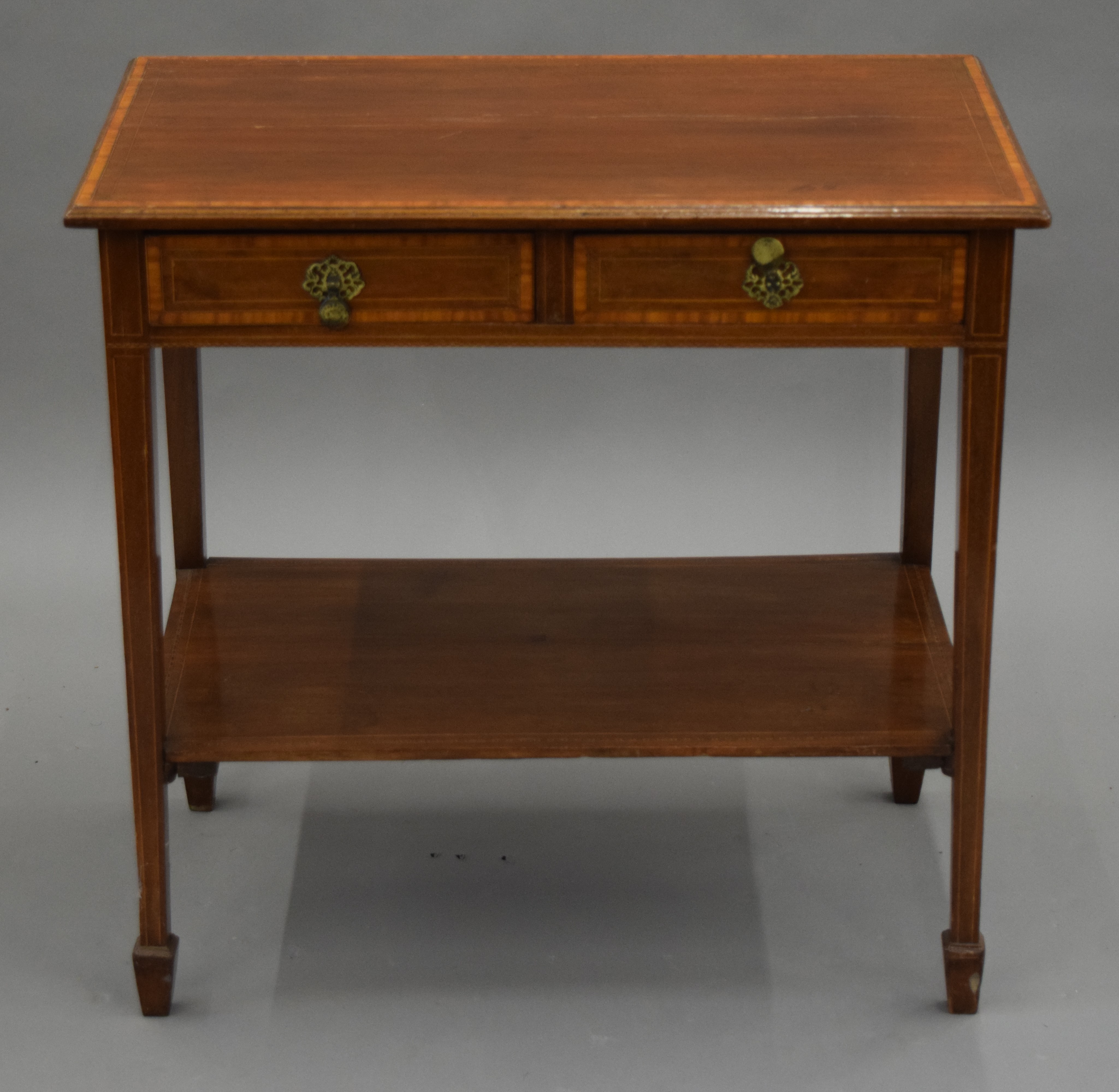 An Edwardian mahogany two drawer side table and a mahogany side table. The former 75.5 cm wide. - Image 2 of 11