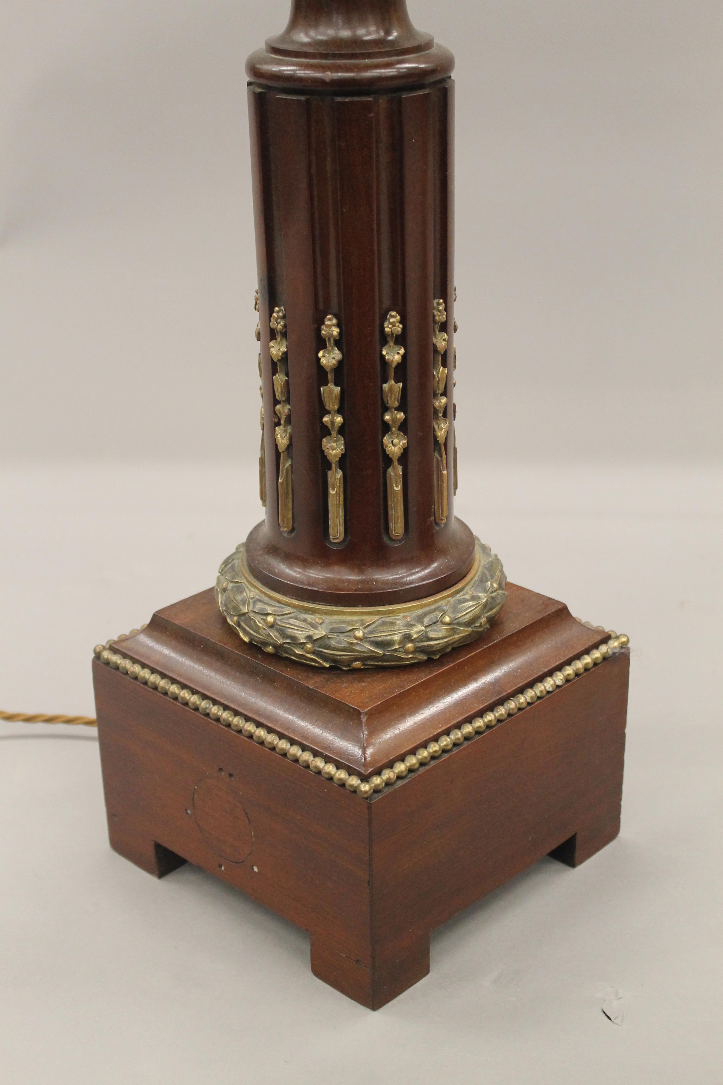 A pair of Dreyfous ormolu mounted mahogany adjustable floor standing lamps, - Image 4 of 5