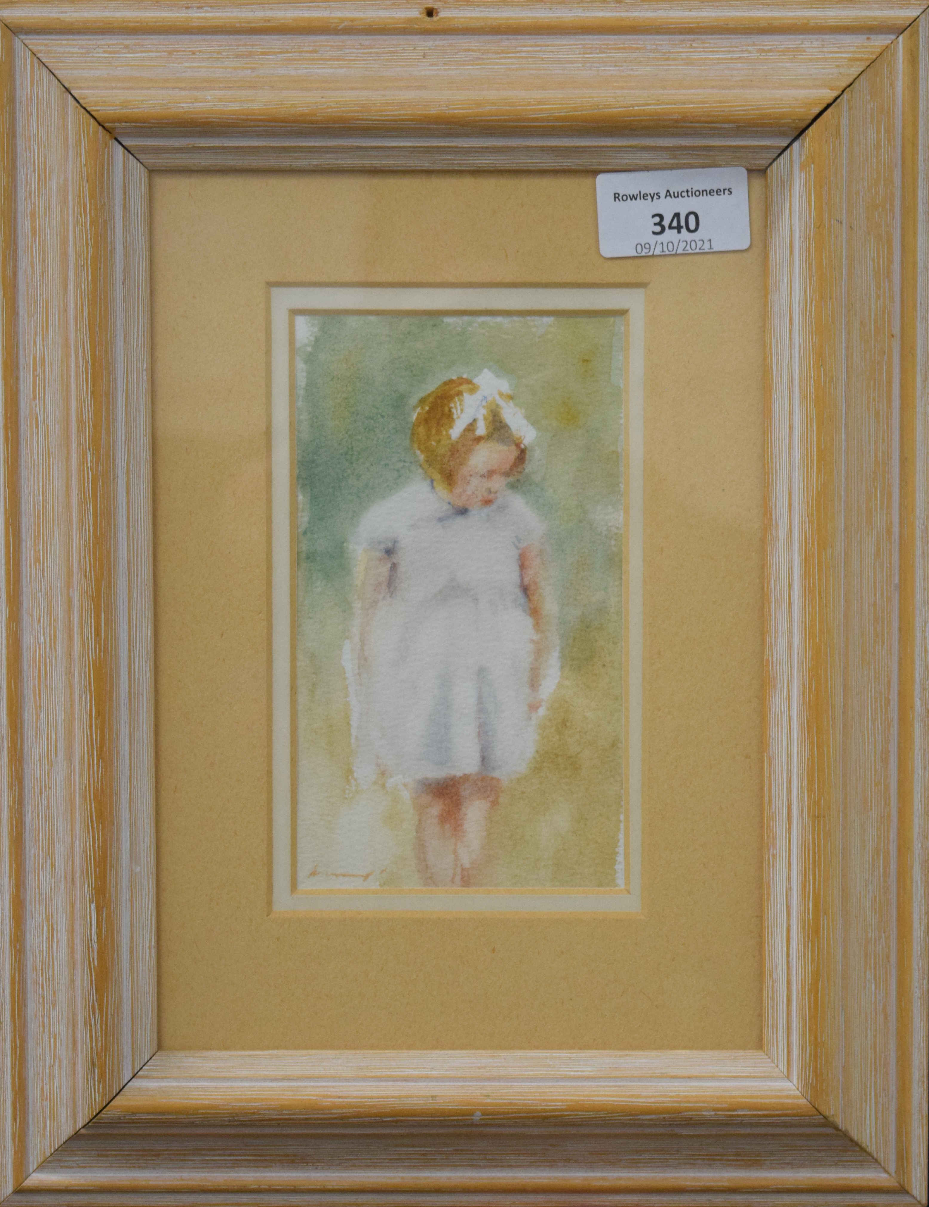 A Young Girl with a White Ribbon in Her Hair, watercolour on paper, indistinctly signed, - Image 2 of 3