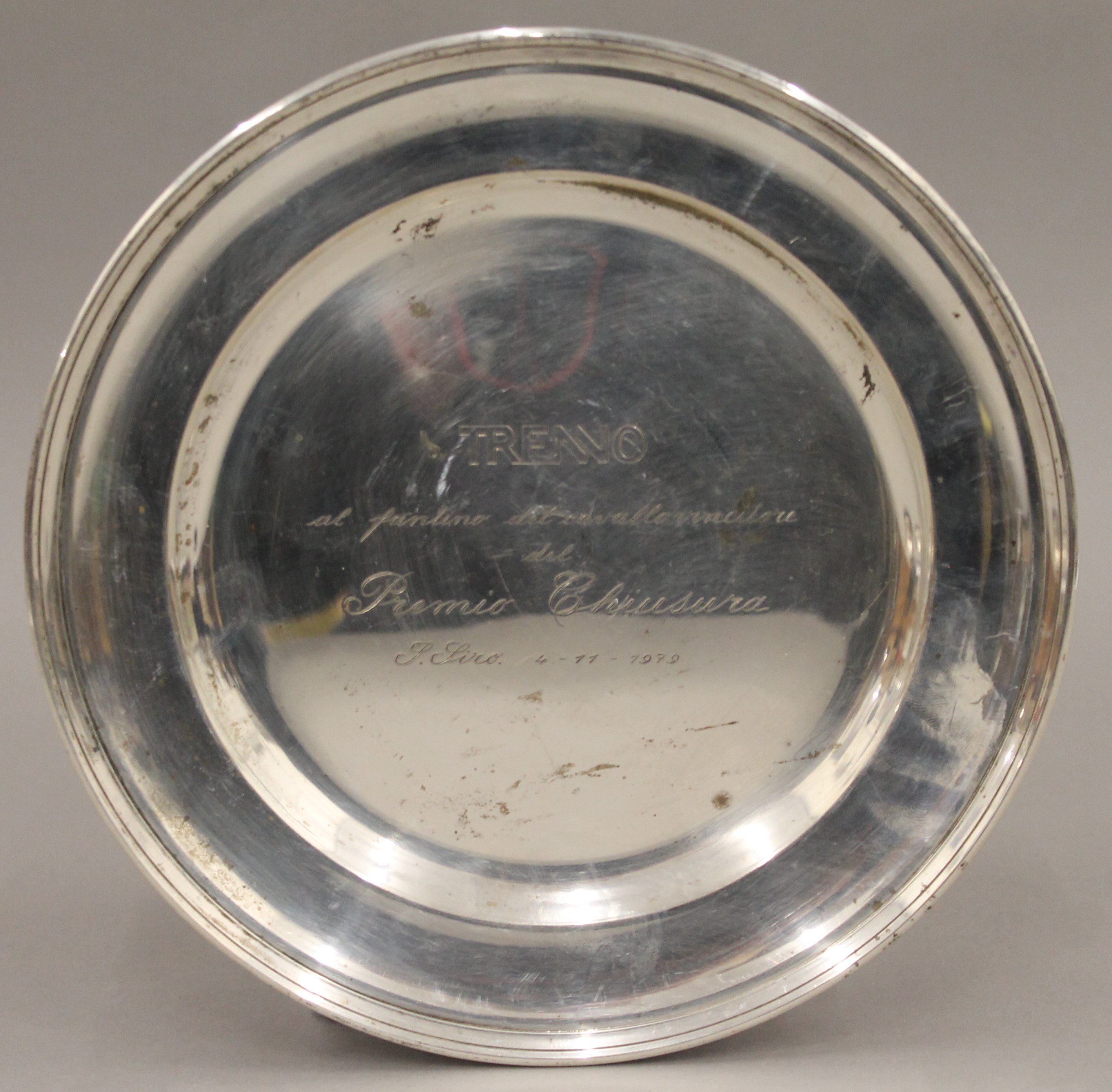 Six Lester Piggott Horse Racing trophy plates. The largest 23 cm diameter. - Image 7 of 7