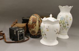 A quantity of miscellaneous, including two Aynsley vases, binoculars, etc.