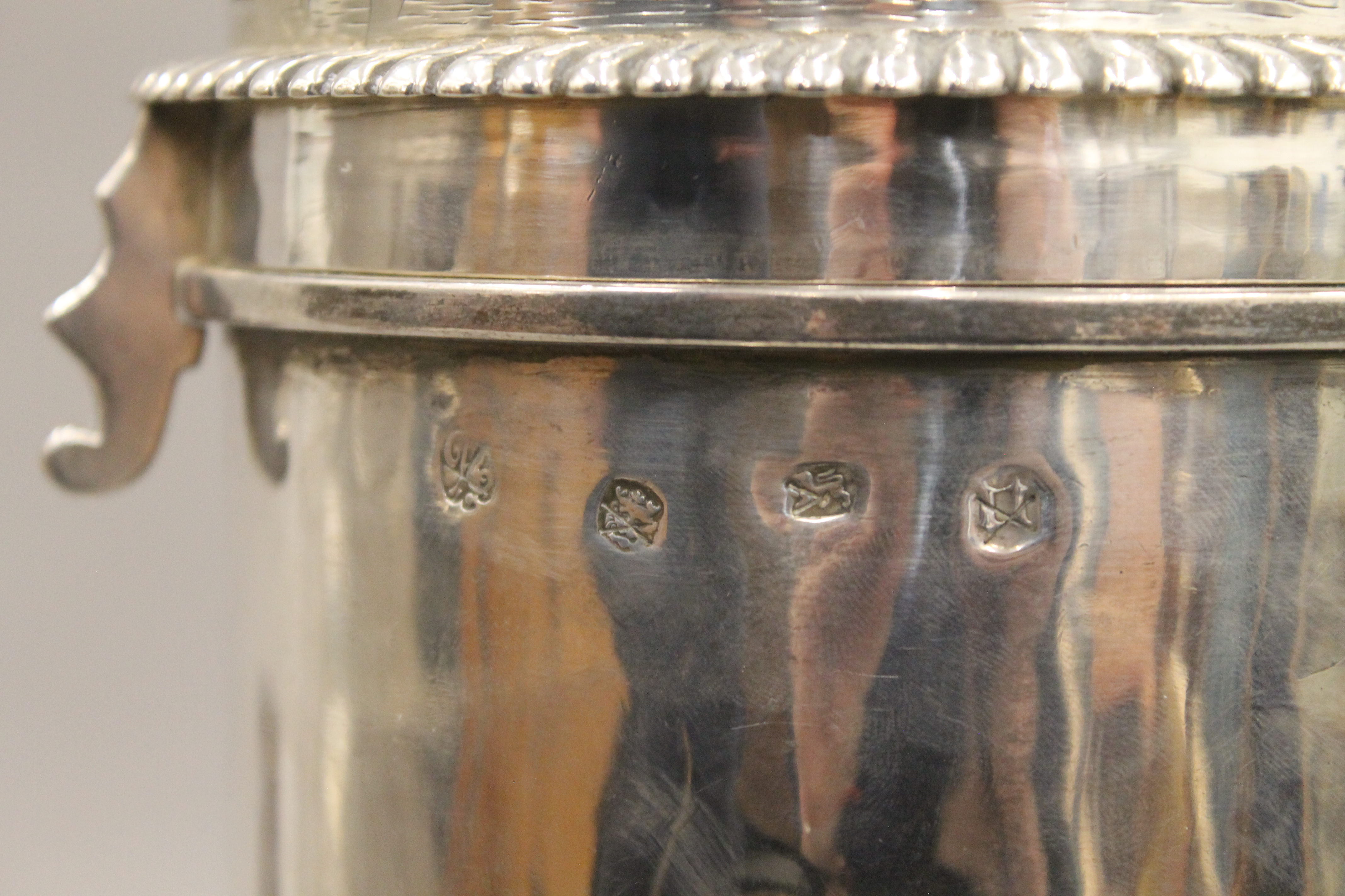 A pair of large silver castors, each with expunged marks and re assay marks. Each 41 cm high. 128. - Image 6 of 6