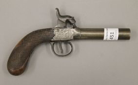 A 19th century percussion pocket pistol with dolphin hammer. 19 cm long.