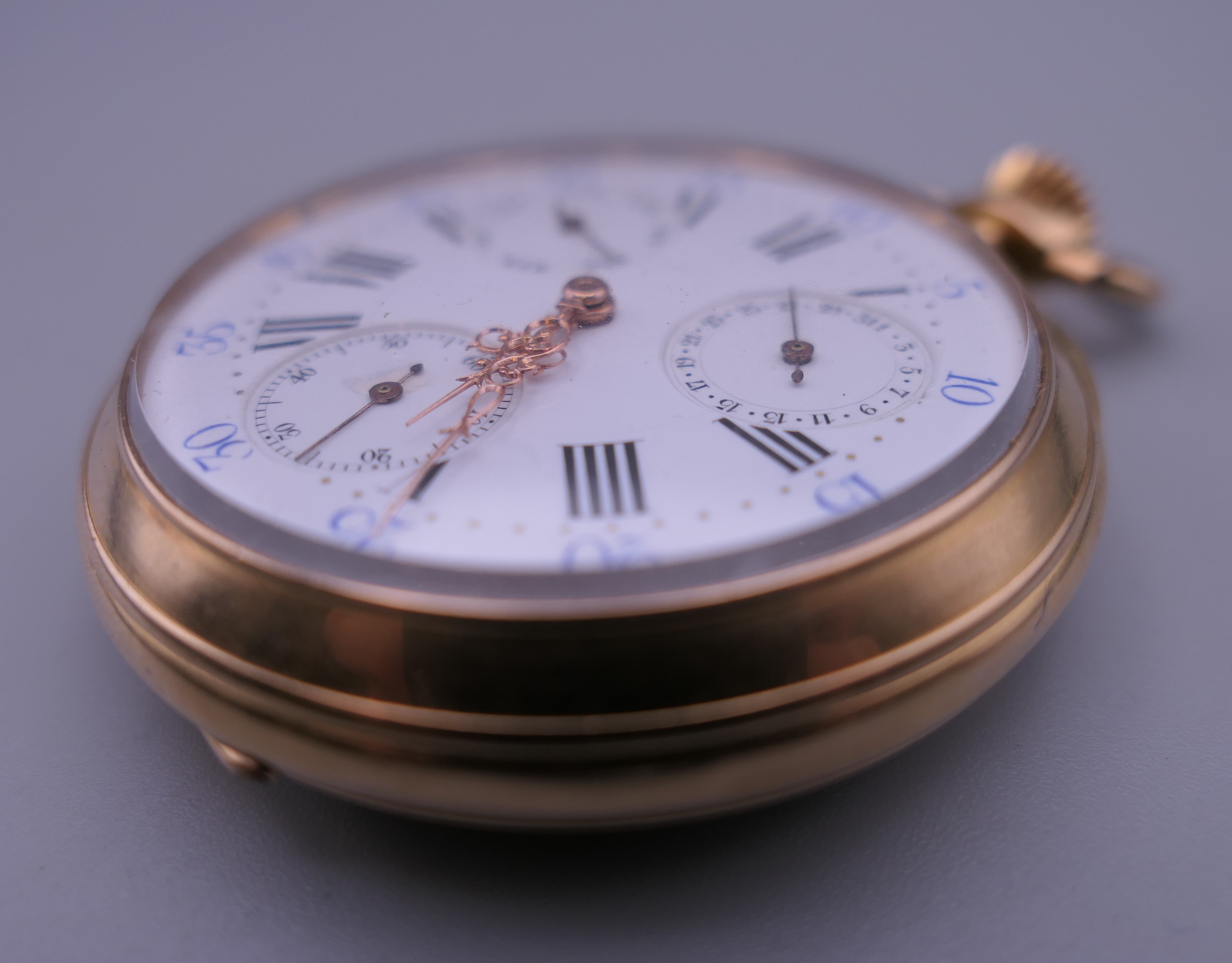 A 19th century French 18 K gold cased multi-dial pocket watch, - Image 3 of 9