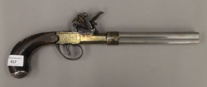 A 19th century Continental flint lock volley pistol. 36.5 cm long.