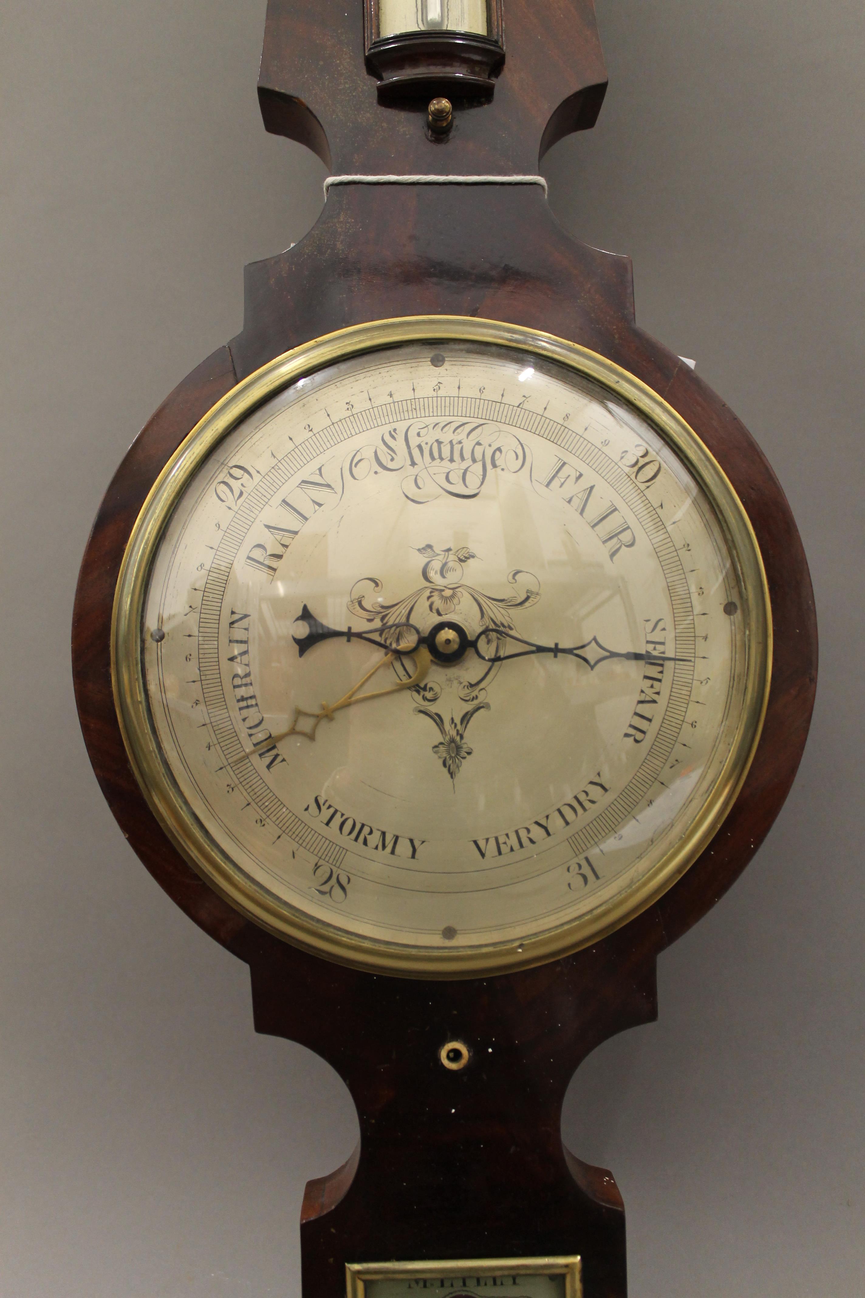 A 19th century mahogany banjo barometer. 100 cm high. - Image 4 of 5