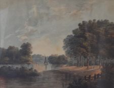 River Scene, watercolour, signed with monogram J.S and dated 1809, framed and glazed. 24.5 x 19 cm.
