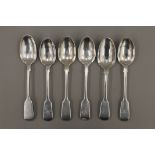 Six Fiddle pattern teaspoons by London makers George Adams, late 19th century.