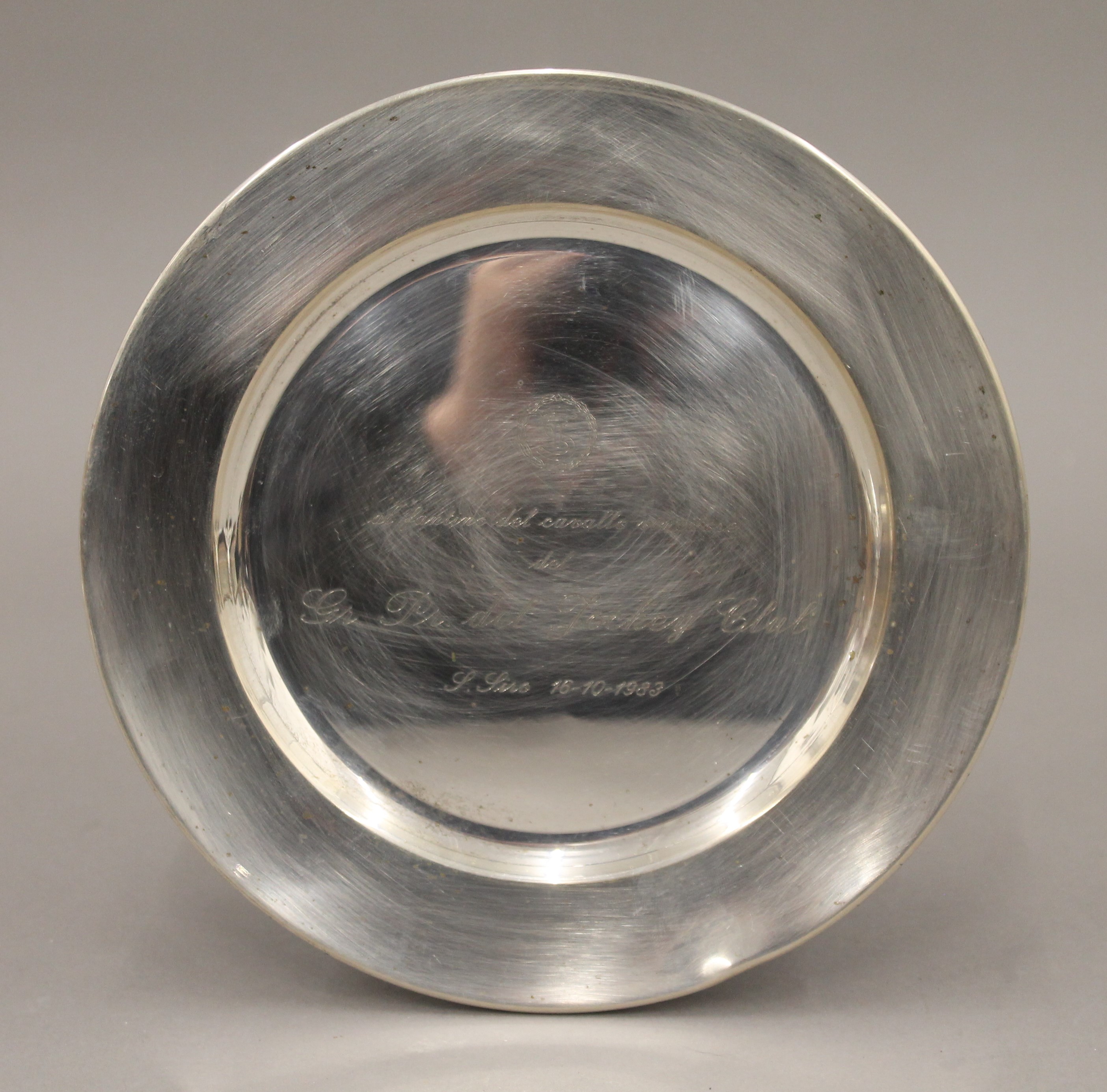 Six Lester Piggott Horse Racing trophy plates. The largest 23 cm diameter. - Image 4 of 7