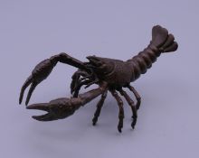 A Japanese bronze model of a crayfish. 10 cm long.